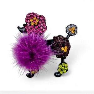 Fashion Jewelry Purple Pom-Pom Poodle Brooch with Multicolor Crystals
